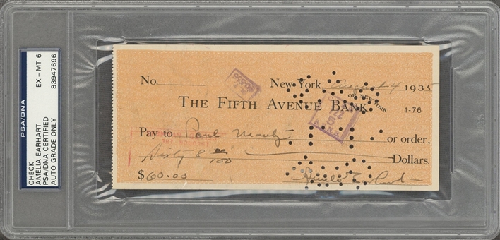 1935 Amelia Earhart Signed And Encapsulated Check (PSA/DNA EX-MT 6)